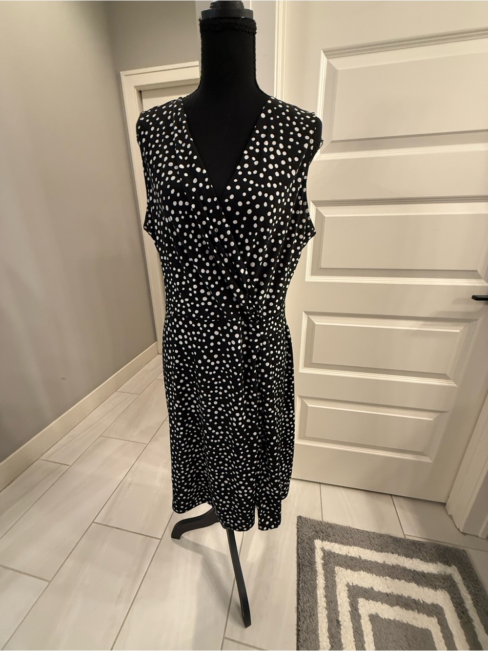 Kaileigh Black Polka Dot Wrap-Style Dress